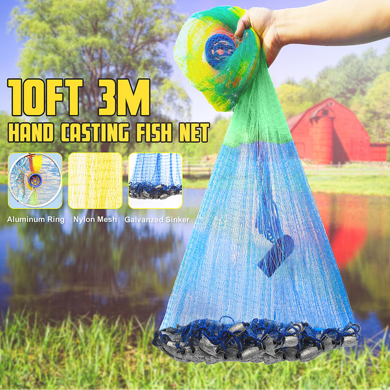 ZANLURE 13/12/10/8FT Hand Cast Fishing Net Spin Network Bait Twine Fish Net