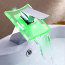 LED Color Changing Waterfall Faucet Bathroom Sink Faucet Glass Basin Bathtub Mixer Tap