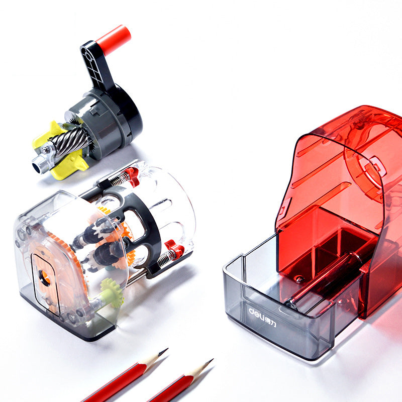 XIAOMI Ecosystem Deli 71152 Plastic Manual Pencil Sharpener Hand Crank Pencil Cutter Transparent Body Office School Students Stationery Supplies