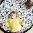 Doodling Play Mat Toy Storage Canvas Bag Durable Floor Activity Organizer Mat Large Drawstring Portable Container for Kids Toys