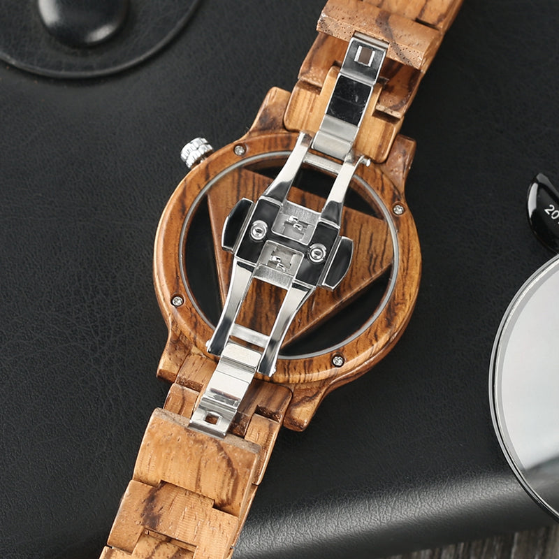 Deffrun Transparent Creative Wooden Wrist Watch Unique Design Men Quartz Watch