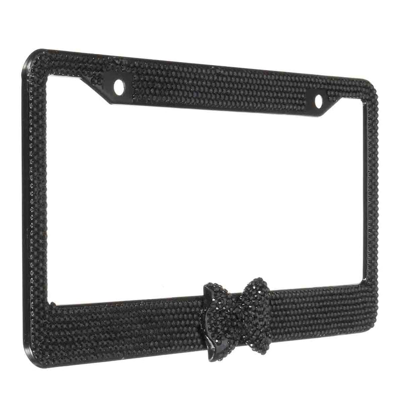 Black Diamond Bling Glitter License Plate Crystal Rhinestone Metal Frame US Car