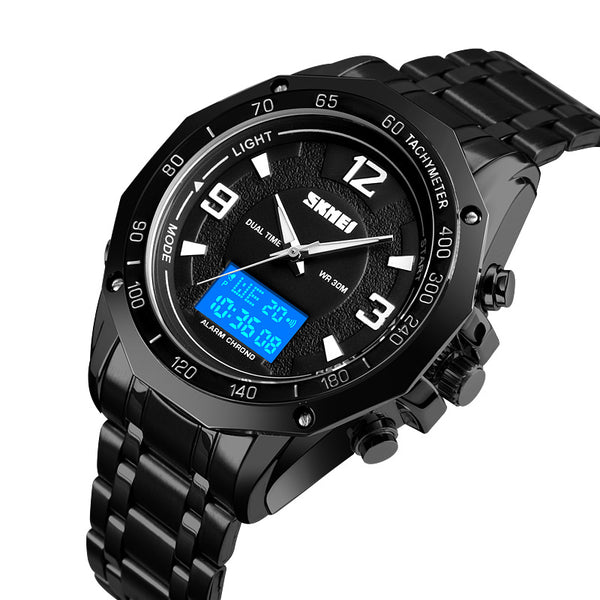 SKMEI 1504 Multifunctional Luminous EL Light Calendar 3ATM Business Men Watch Dual Display Digital Watch