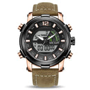 MEGIR 2089 Military Sport Style LED Chronograph Luminous Dual Display Digital Watch Leather Men Wrist Watch