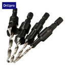Drillpro DB-C2 4pcs Carpentry Countersink Drill Bit Set Woodworking Tools