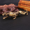 Chinese Antique Collection Asian Brass leopard Exquisite Pen Holder Statue Decorations