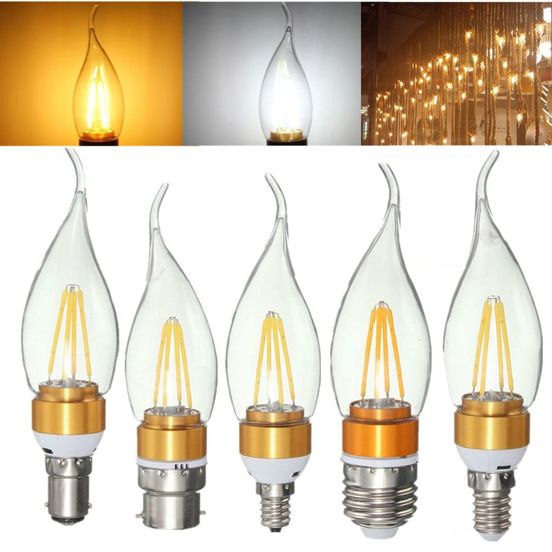 E27 E14 E12 B22 B15 4W Glod Pull Tail Incandescent Candle Light Bulb Non-Dimmable 110V