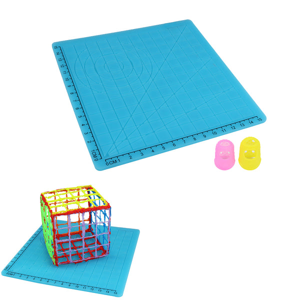 A-Type Blue Silicone 3D Printing Pen Tools Design Mat with Basic Template + 2pcs Insulation Silicone Finger Caps Kit