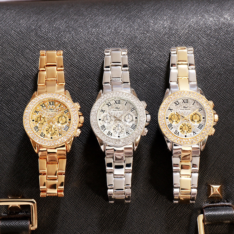 Deffrun Shining Fashion Style Women Wrist Watch Full Steel Quartz Watches