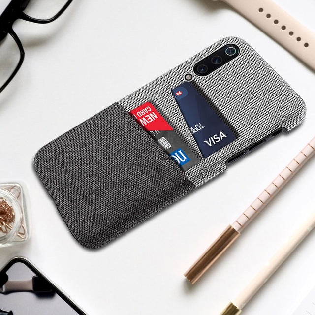 Bakeey Fabric Cloth Woven Double Card Holder Slim Hard PC Protective Case For Xiaomi Mi9 Mi 9 / Xiaomi Mi9 Mi 9 Transparent Edition