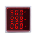 3pcs Geekcreit 3 in 1 AC 60-500V 100A Square Red LED Digital Voltmeter Ammeter Hertz Meter Signal Lights Voltage Current Frequency Combo Meter Indicator Tester With Round CT