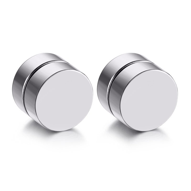 Punk Magnetic No Pierced Men's Earring Stainless Steel Round Clip On Stud Earrings for Men Women