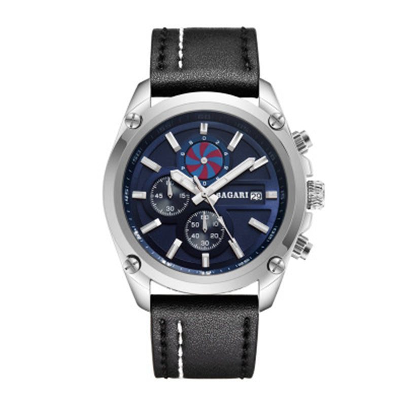 BAGARI 8002P Multi-function Unique Design Sports Watch Genuine Leather Waterproof Men Watch Quartz Watch