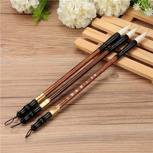 3PCS Chinese Calligraphy Painting Brushes Set Pen Woolen Weasel Hair