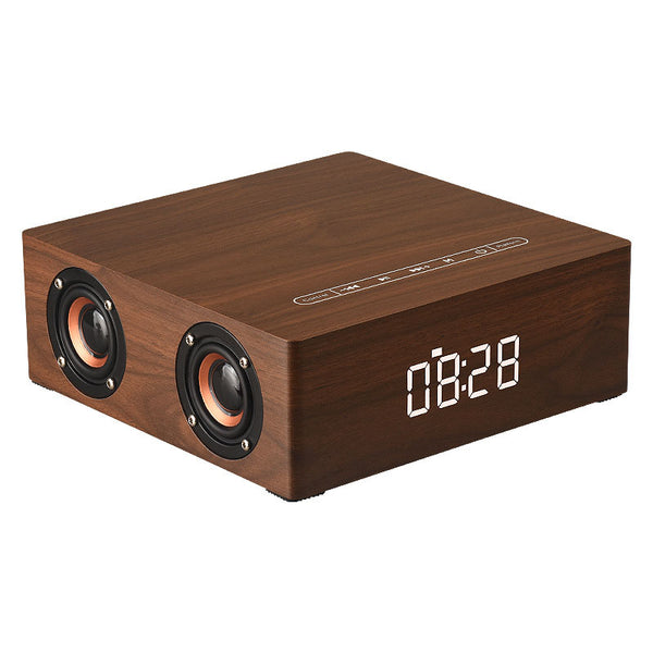 Loskii Portable Wooden bluetooth Speaker 12W 4 Speaker Alarm Clock Display Column 3D Stereo Speaker