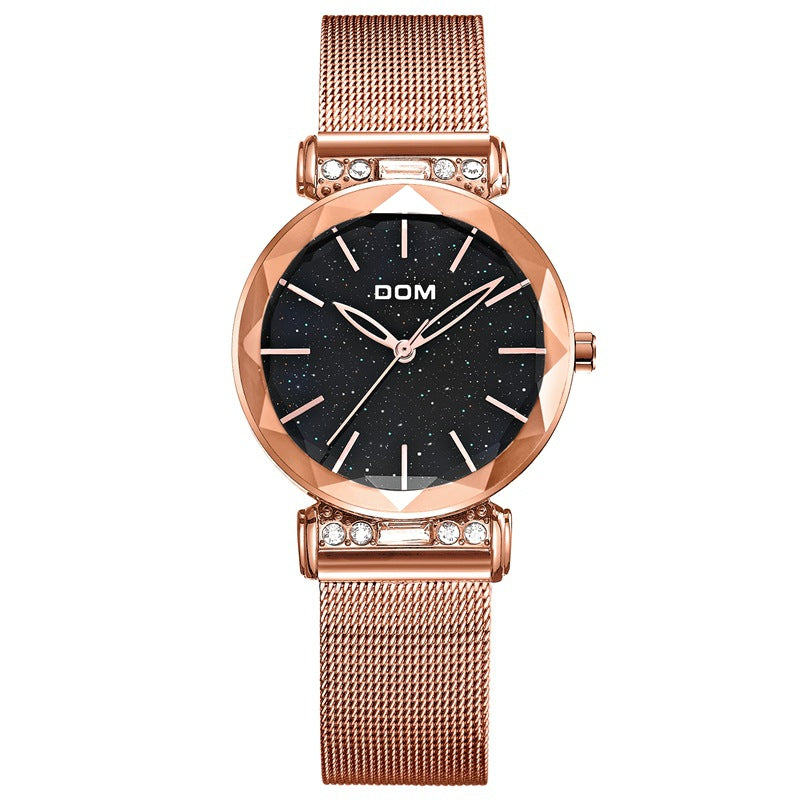 DOM G-1245BK Fashion Women Watch Starry Sky Dial Hardlex Glass Stainless Steel Straps Quartz Watch