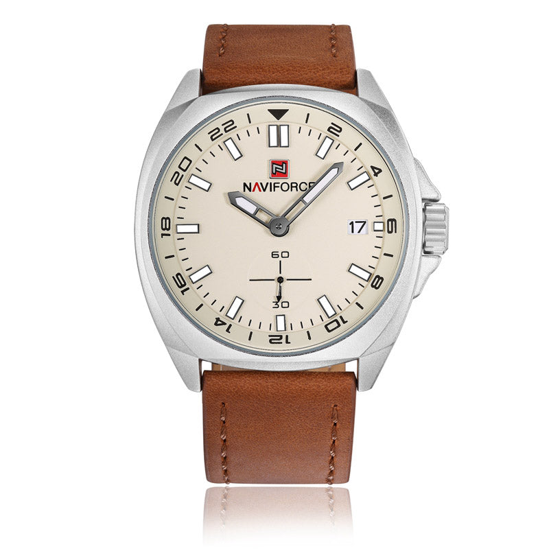 NAVIFORCE 9104 Genuine Leather Quartz Watch Casual Style Male Wristwatch
