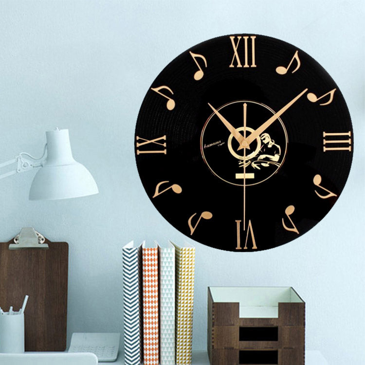 Emoyo ECY003 Musical Note Wall Clock Black CD Album 3D Wall Clock For Home Office Decorations