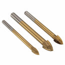 3pcs 6/8/10mm Titanium Carbide Tile Glass Drill Bit Cross Spear Point Head Drill Bits