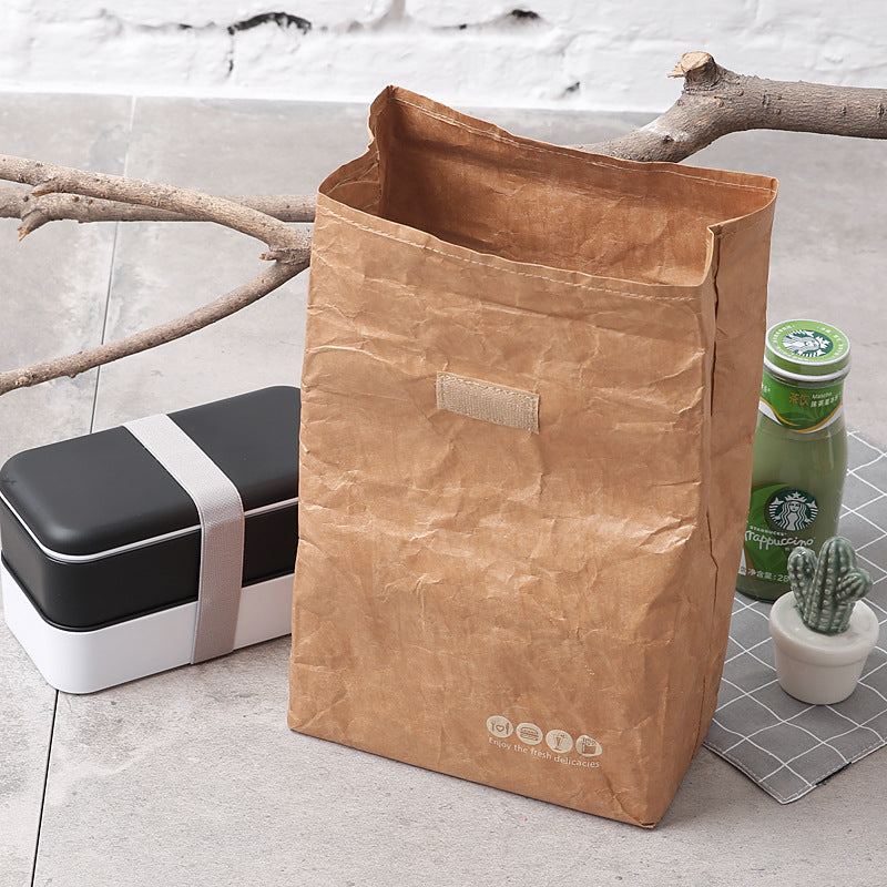 SANNE 6L Brown Paper Lunch Bag Reusable Box Sack Durable Insulated Thermal Kraft Paper Bag Snack