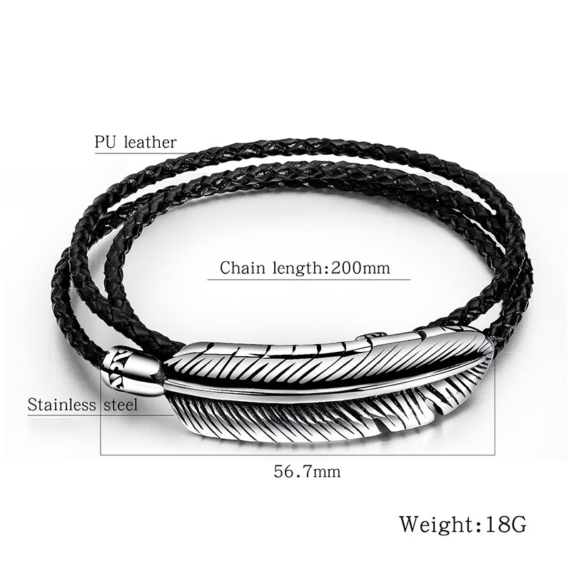 Titanium Steel Feather Skin Multi-layer Stainless Steel Braided Leather Male Bracelet