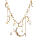 Retro Tassels Moon Star Necklace Rhinestone Pendant Alloy Necklace For Women