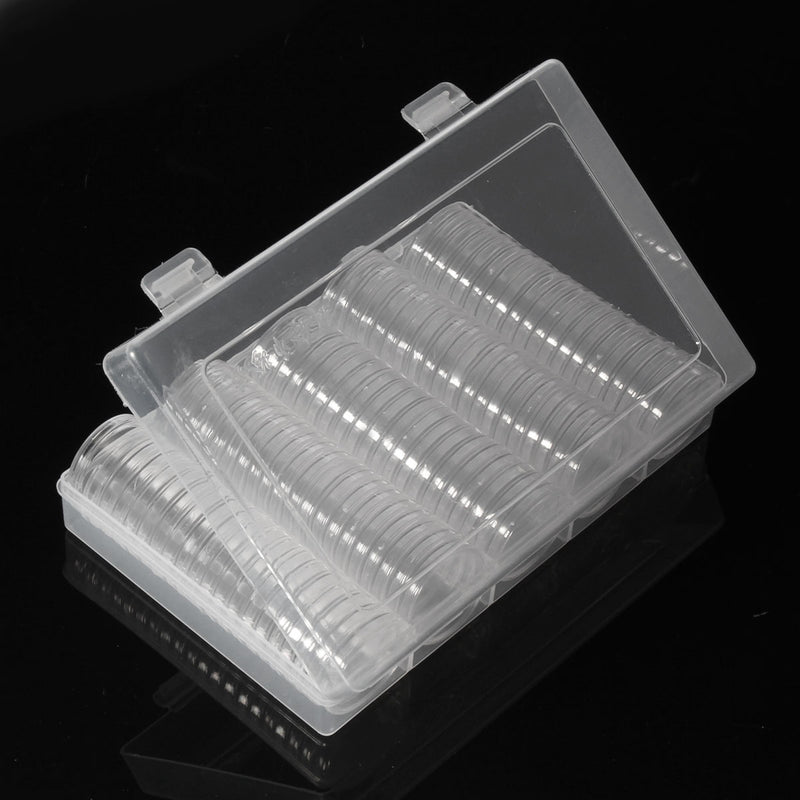 Coin Collection Box 100PCS 30MM Round Coin Case Transparent Storage Box Plastic Organizer Container