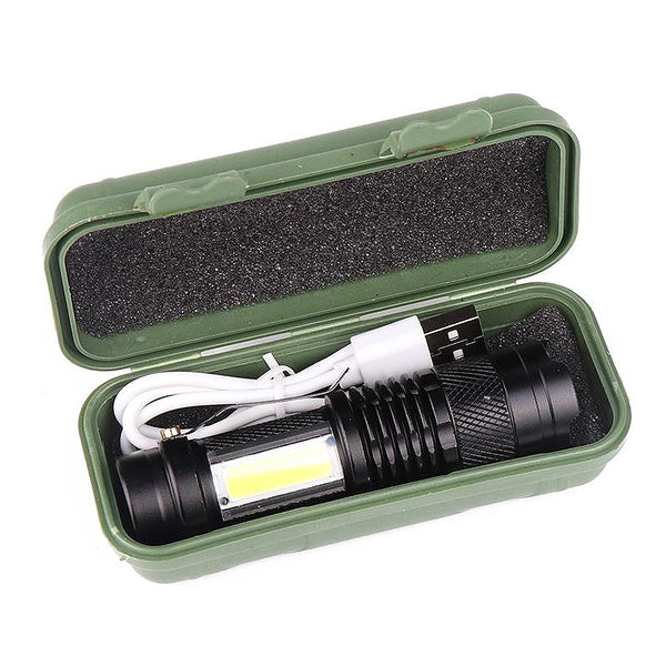 XANES SK68 LED+COB 3Modes Front + Side Light USB Rechargeable Zoomable Mini LED Flashlight Suit