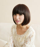 Qi Liuhai Bobo Fluffy Face Short Straight Wig - Red