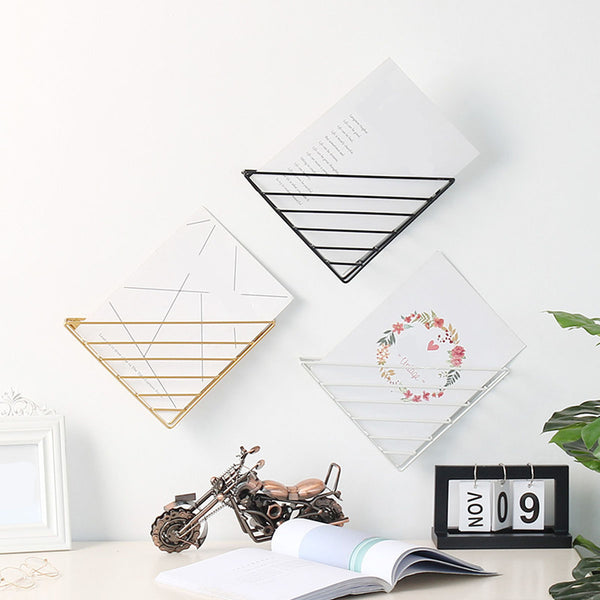 Iron Wall Bookshelf Holder Rack Organizer Craft Magazine Storage Home Decoration