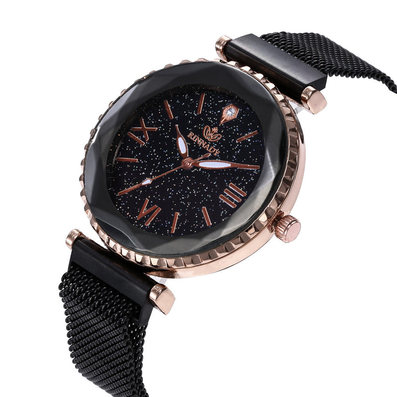 Woman Mesh Magnet Buckle Starry Sky Watch Casual Women Geometric Surface Quartz Watch