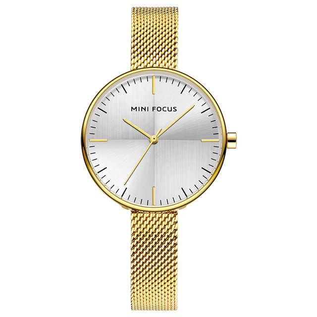 MINI FOCUS MF0275L Ultra Thin Mesh Strap Analog Clock Waterproof Concise Women Quartz Watch Wristwatch