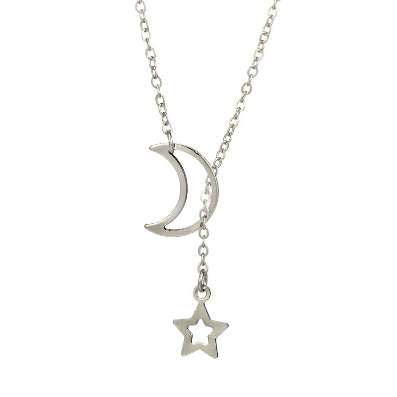 Fashion Hollow Star Moon Pendant Long Necklace Simple Minimalist Necklaces for Women
