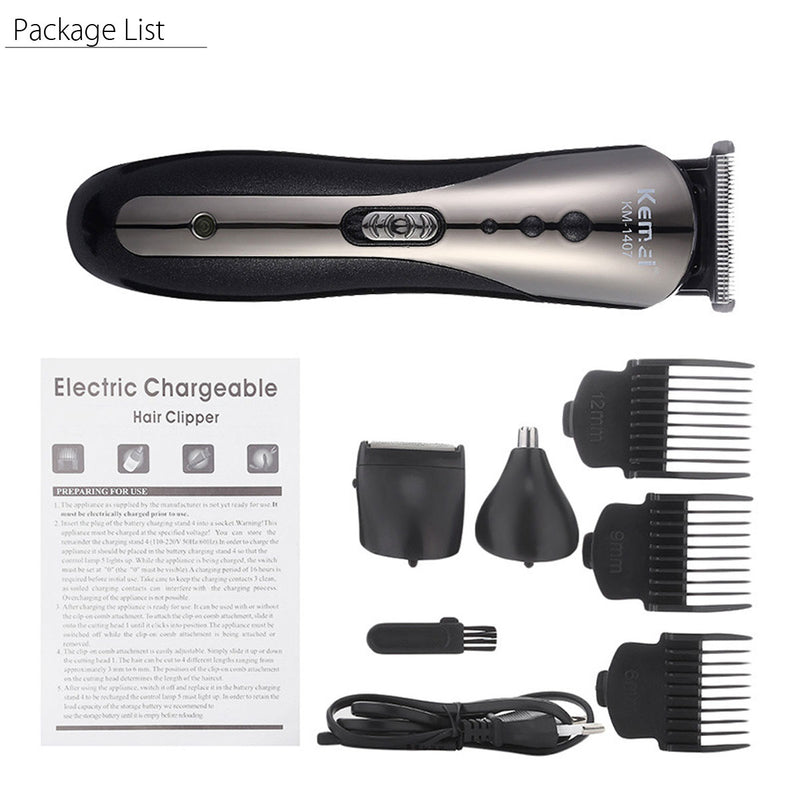 Kemei KM-1407 Electric Hair Clipper Nose Hair Trimmer Beard Shaver Trimmer Cordless Men Barber Tool Kit