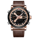 NAVIFORCE 9132 Dual Display Digital Watch Men Luminous Calendar Watch Leather Strap Watch