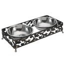 Double Pet Bowls Dish Dog Cat Stand Feeder Food Water Stainless Steel Durable Bowl