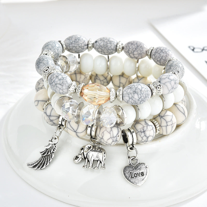 Bohemian Multilayer Tassel Beaded Bracelet Ethnic Wings Elephant Heart Colorful Pendant Bracelet