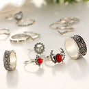 14 Pcs Bohemian Statement Ring Set Turquoise Flower Engraved Knuckle Rings for Women