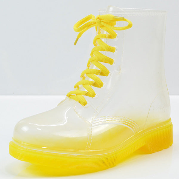 Transparent Women Martin Boots Print Jelly Boots Shoes Women Clear Rain Boots