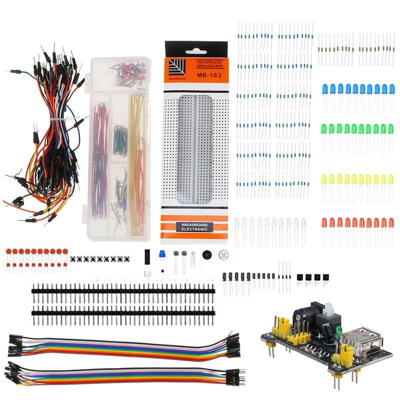 Electronics Component Basic Starter Kits with 830 Tie-points Breadboard Cable Resistor Capacitor LED Potentiometer