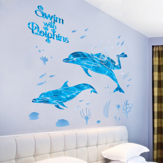 Kindergarten Swimming Pool Cartoon Wall Stickers Bathroom Bathroom Decoration Dolphin Marine Fish Waterproof Stickers Xl7205