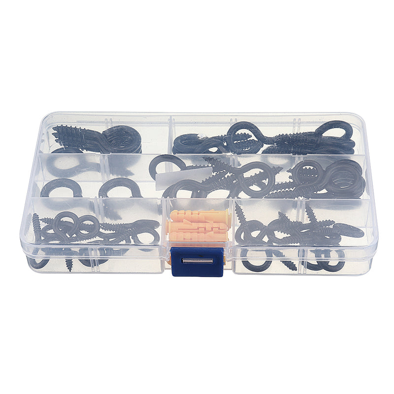 44Pcs Screw Eyes Zinc Plated Self Tapping Thread Eye Bolt Ring Hooks With Expansion Pipe Black