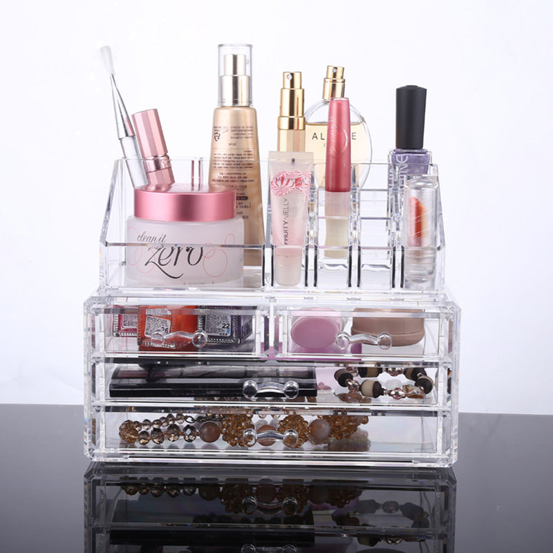 Large Capacity Transparent Acrylic Desktop Makeup Cosmetics Storage Box Jewelry Organizer Acrylic Display Box Storage with Drawers