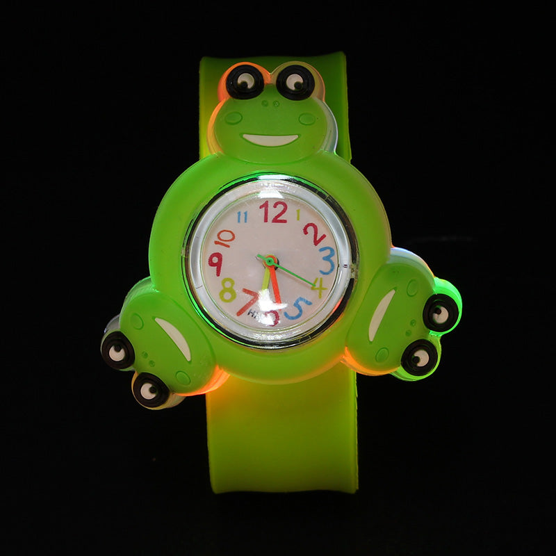 LED 3D Rotating Cartoon Children Watch Frog Yellow Duck Designed Gift Boys Girls Wrist Watch