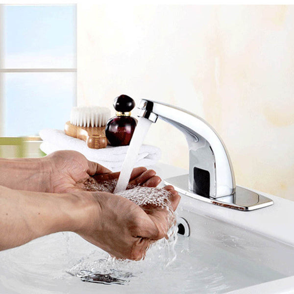 Zinc Alloy Automatic Infrared Sensor Kitchen Basin Sink Faucet Smart Touchless Sink Mixer Hot Cold Tap Single Handle Deck Mount w/ Controller Box