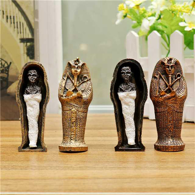 3.7 Inch Egyptian Pharaoh Miniature Figurine Resin Coffin Craft Ornament Home Decorations