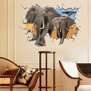 Creative 3D African Animal Elephants PVC Broken Wall Sticker DIY Removable Decor Waterproof Stickers