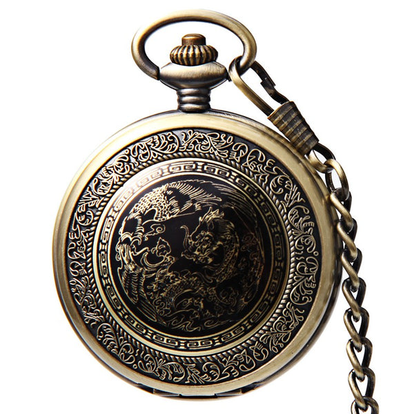 JIJIA JX021 Self-wind Mechanical Chinese Dragon Phoenix Pattern Retro Pocket Watch