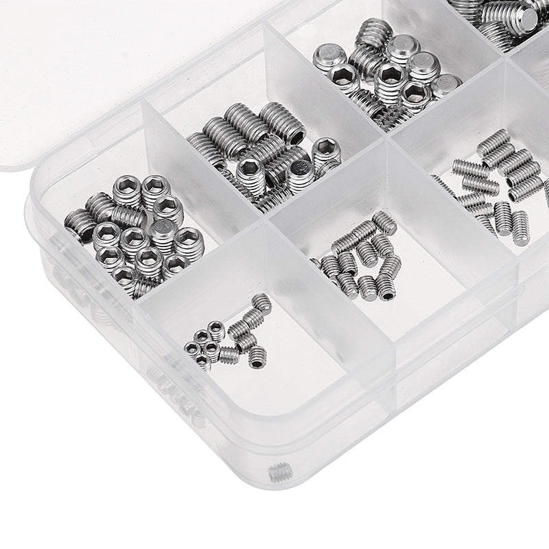 Suleve MXSH1 200Pcs Stainless Steel Set Grub Screw Allen Hex Socket Cup Point Assortment M3/M4/M5