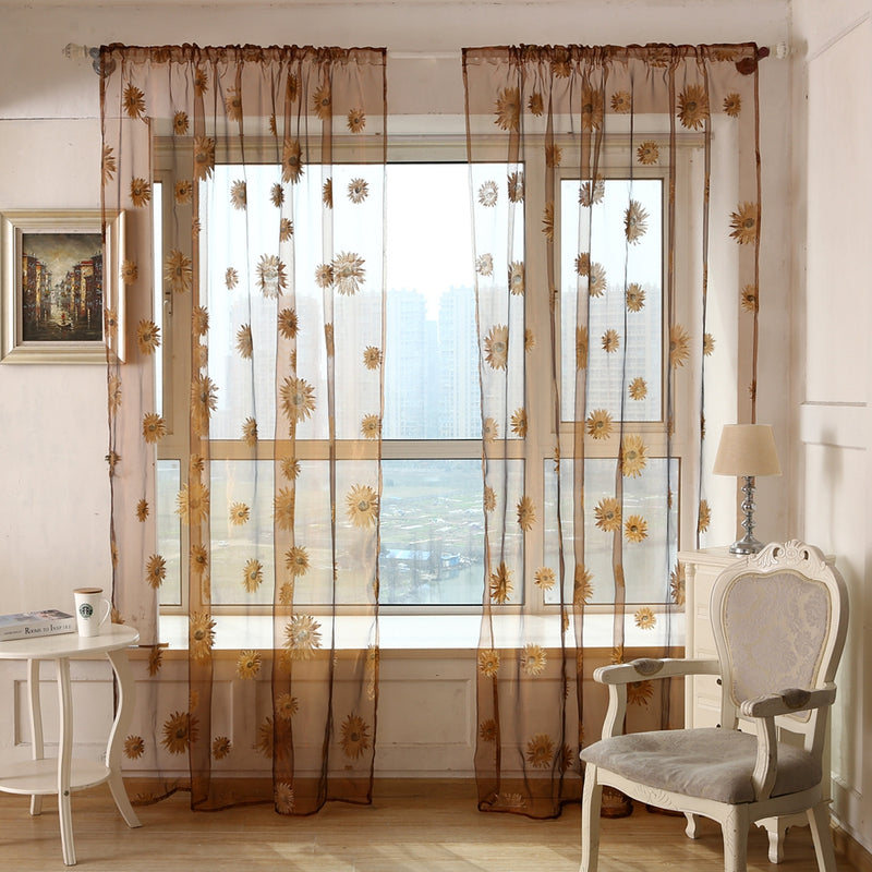 Honana WX-C4 1x2m Sun Flower Voile Curtain Transparent Panel Window Room Divider Sheer Curtain Home Decor